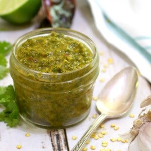 closeup of chimichurri sauce recipe image