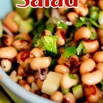 black eyed pea salad with text overlay for pinterest.