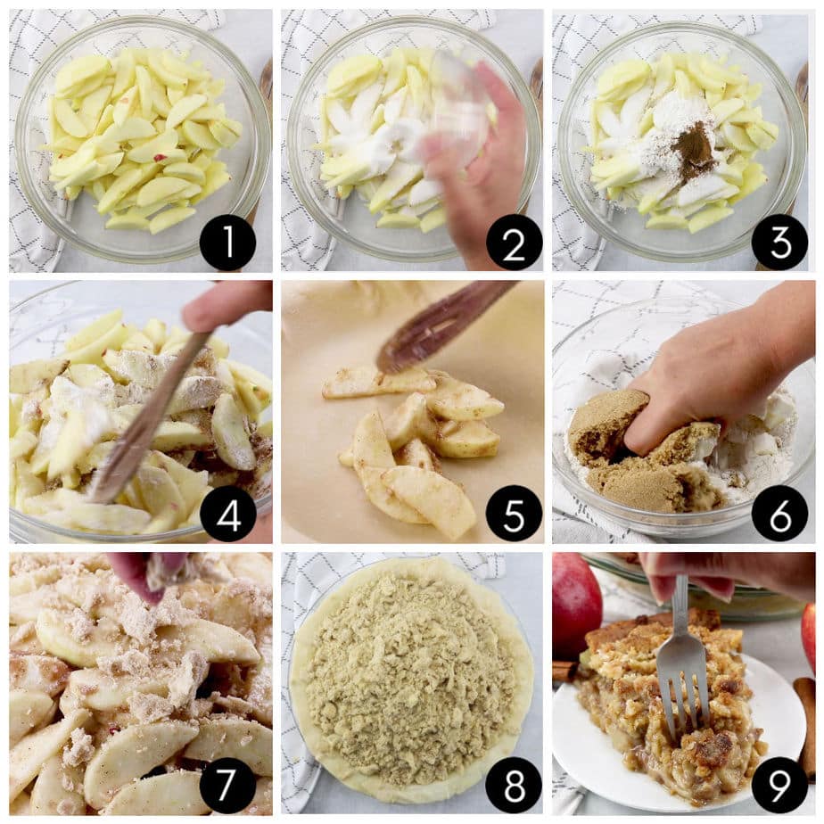 A collage of step by step images show you how to make this Dutch apple pie.