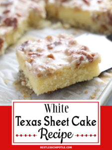 Piece of cake with pecan icing. Title text overlay for Webstories.