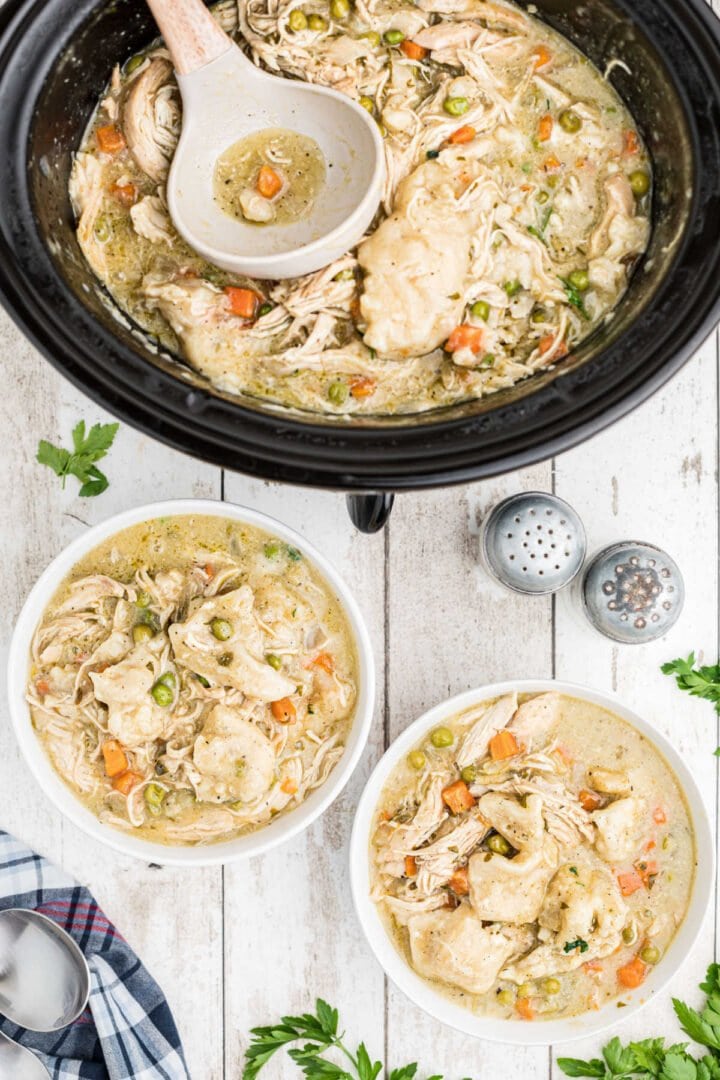 Chicken and Dumplings with Canned Biscuits (Crockpot) - Restless Chipotle