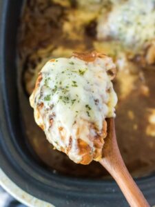 A spoonful of French onion chicken.