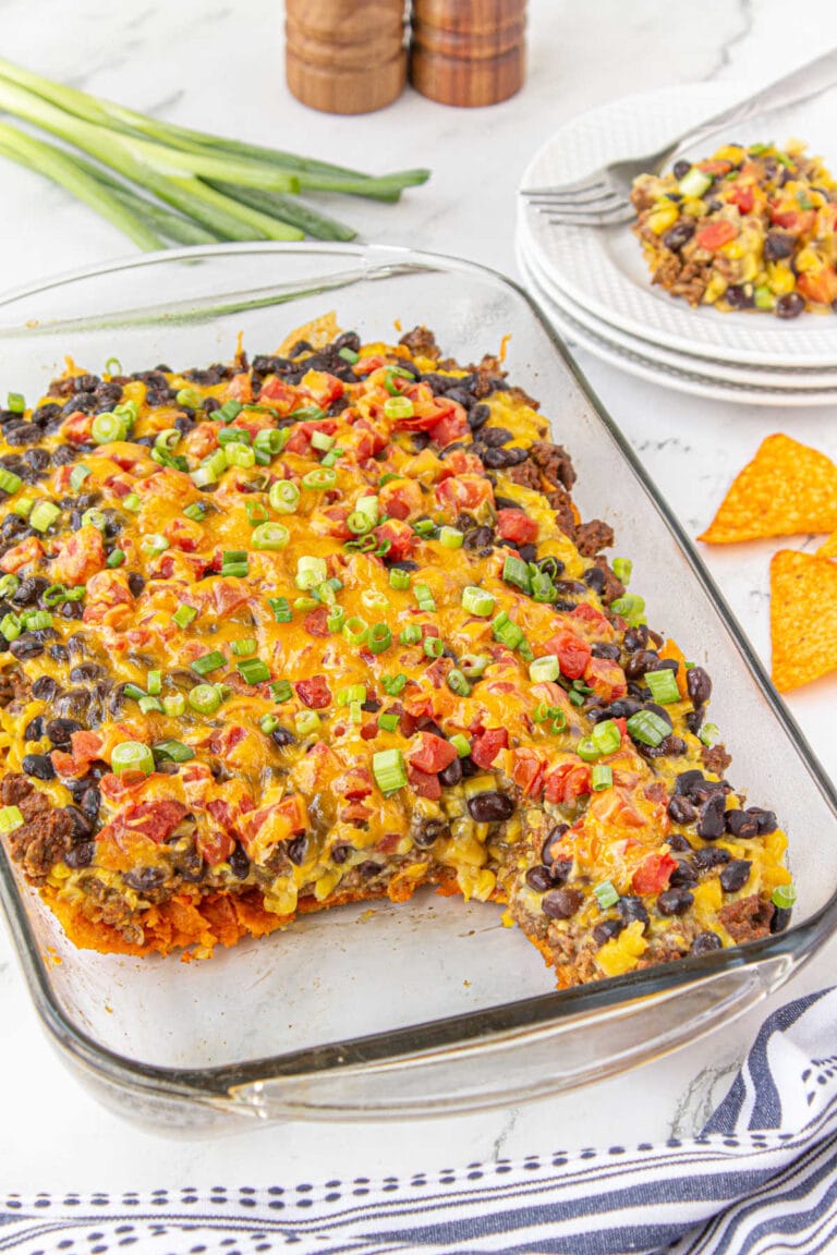 Cheesy Layered Doritos Casserole (Ground Beef Recipe) - Restless Chipotle