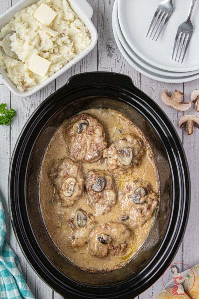 Easy Crockpot Salisbury Steak with Mushroom Gravy - Restless Chipotle