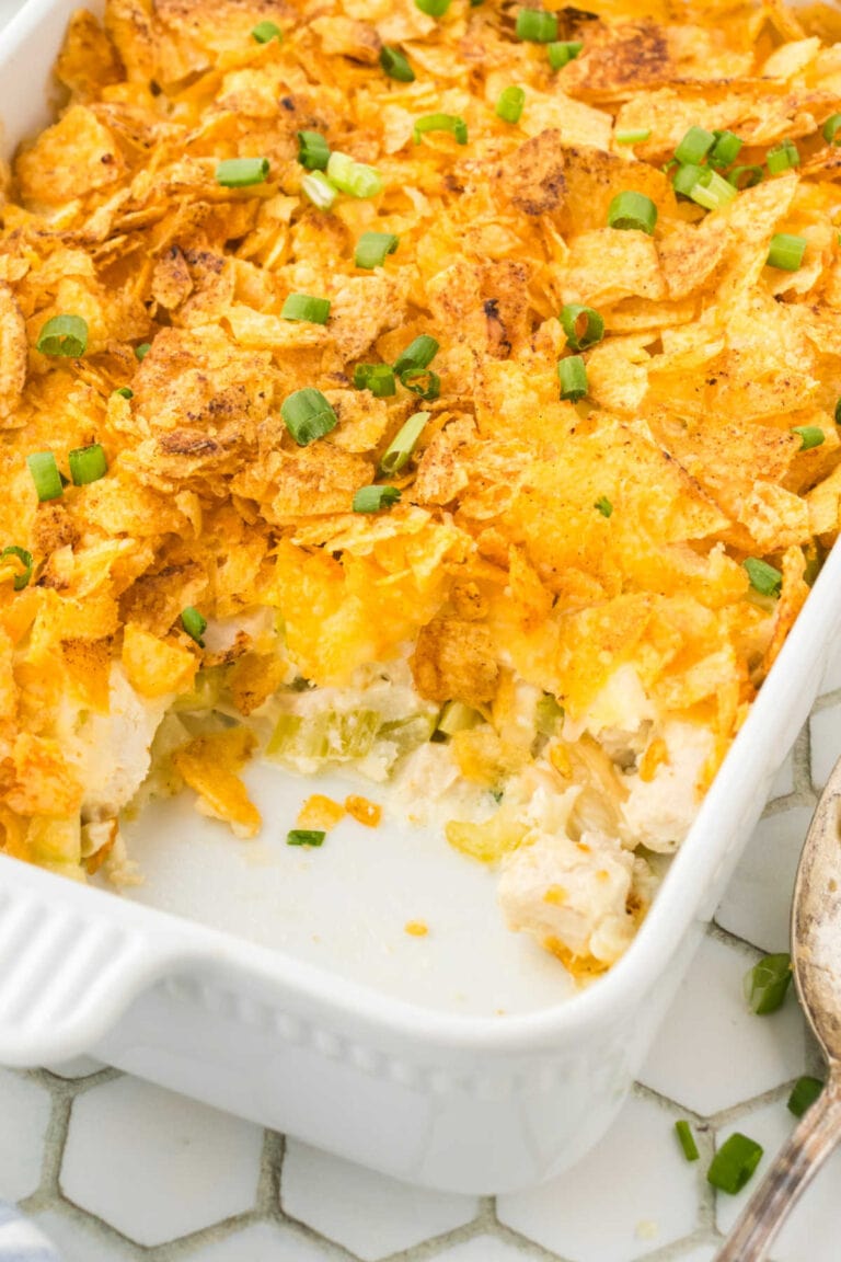 Chicken Potato Chip Casserole (Hot Chicken Salad) - Restless Chipotle