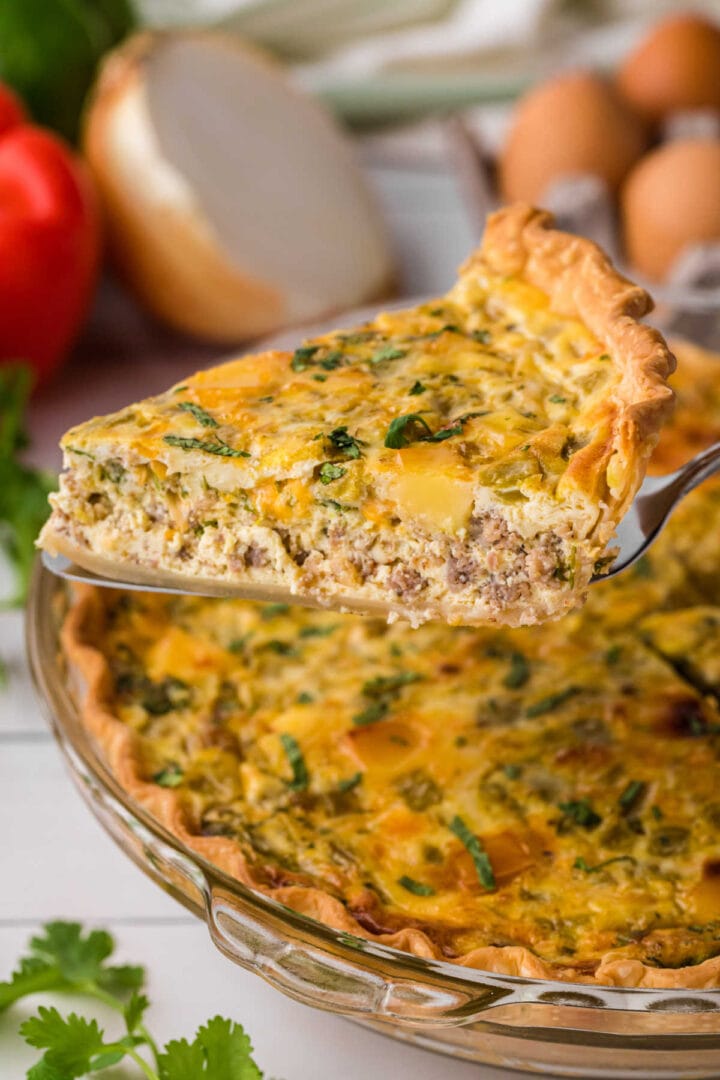 Mexican Style Cheese & Sausage Breakfast Quiche - Restless Chipotle