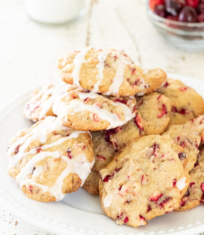 Close-up of cranberry cookies on a plate.