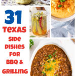 Collage of Texas side dishes including biscuits, grits, okra, and beans with a text overlay for Pinterest.