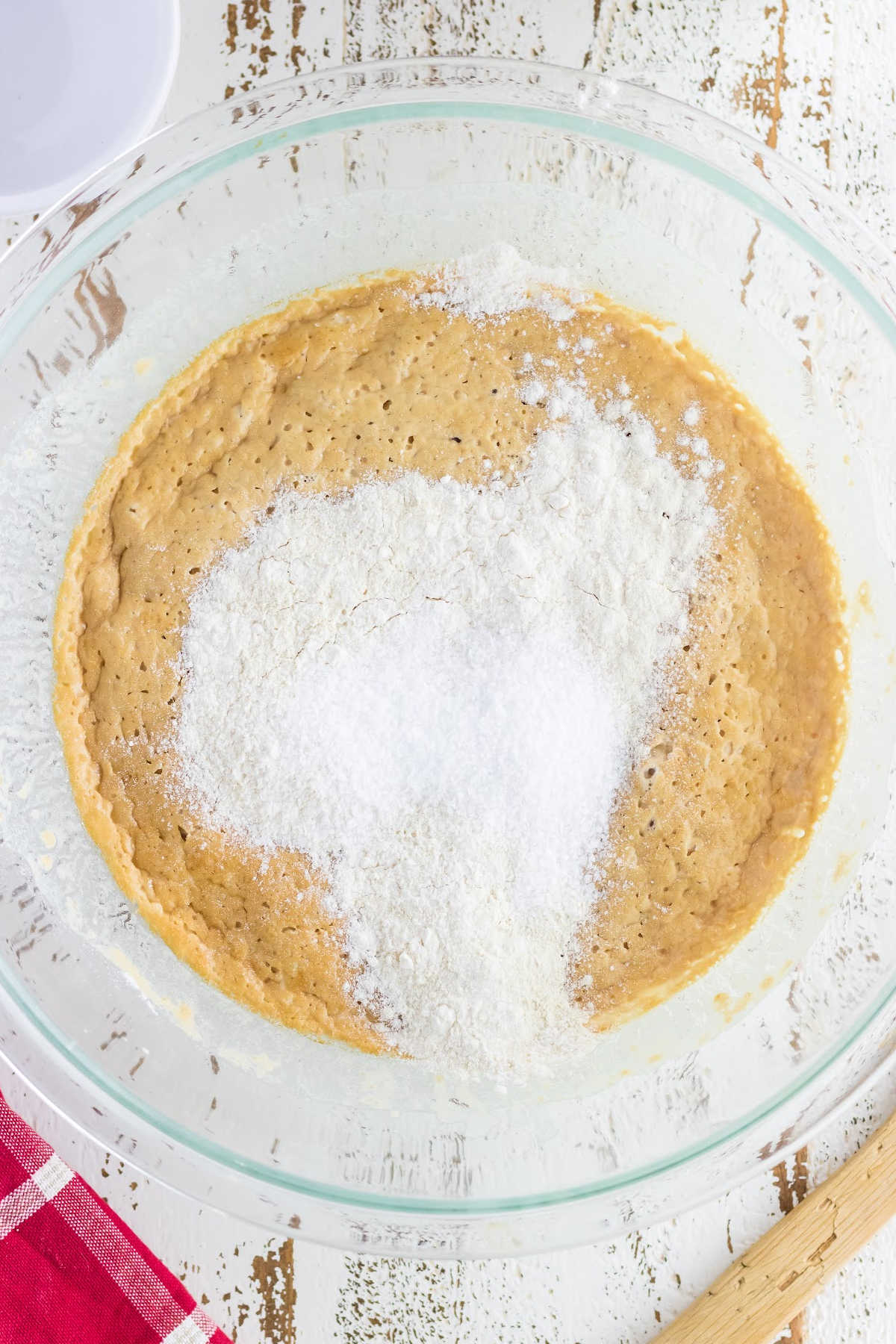 Flour mixed in to the yeast and water.