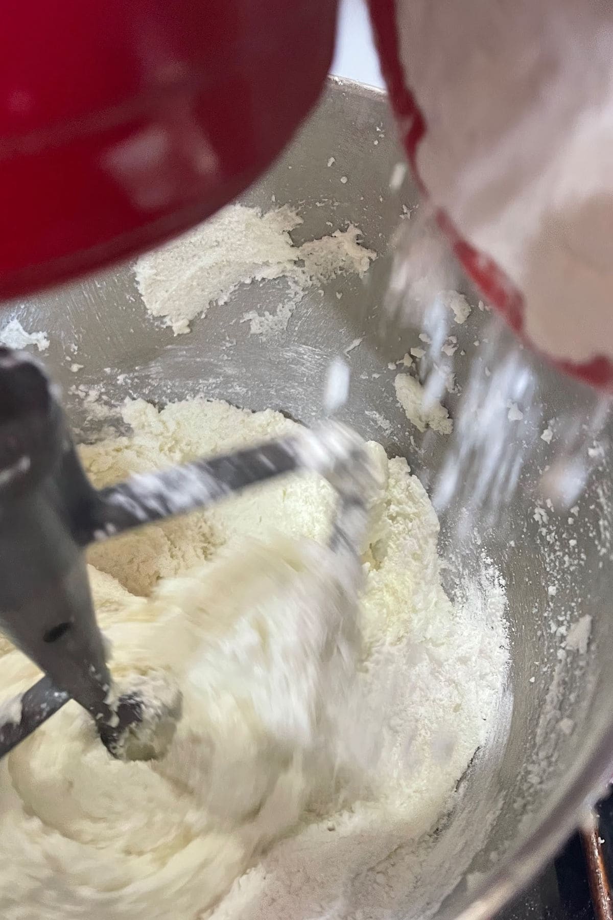 Creaming butter and sugar in the mixer.
