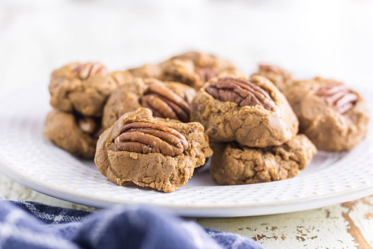 Closeup of creamy pecan pralines.