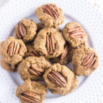 Overhead view of creamy pecan pralines for featured image.