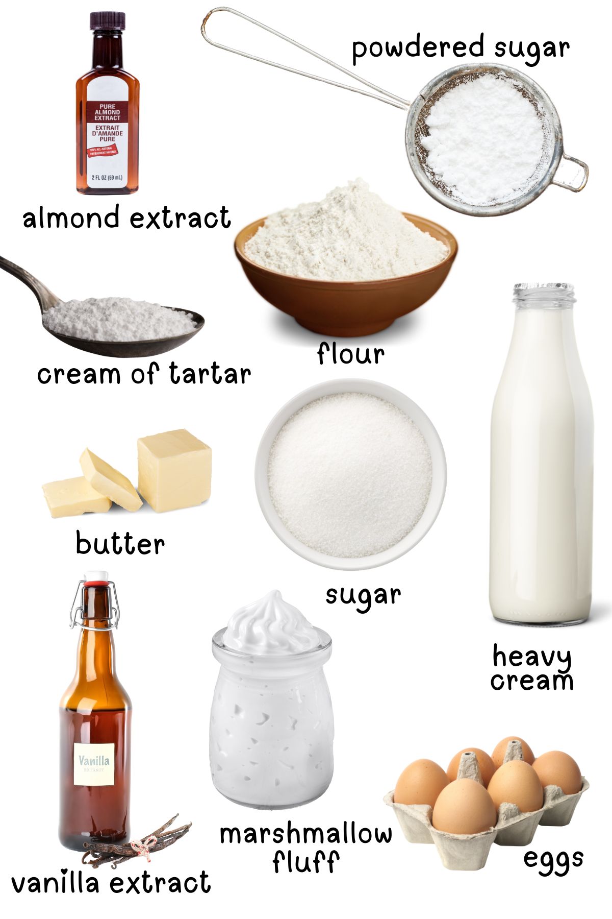 Labeled ingredients for copycat Twinkie cupcakes.
