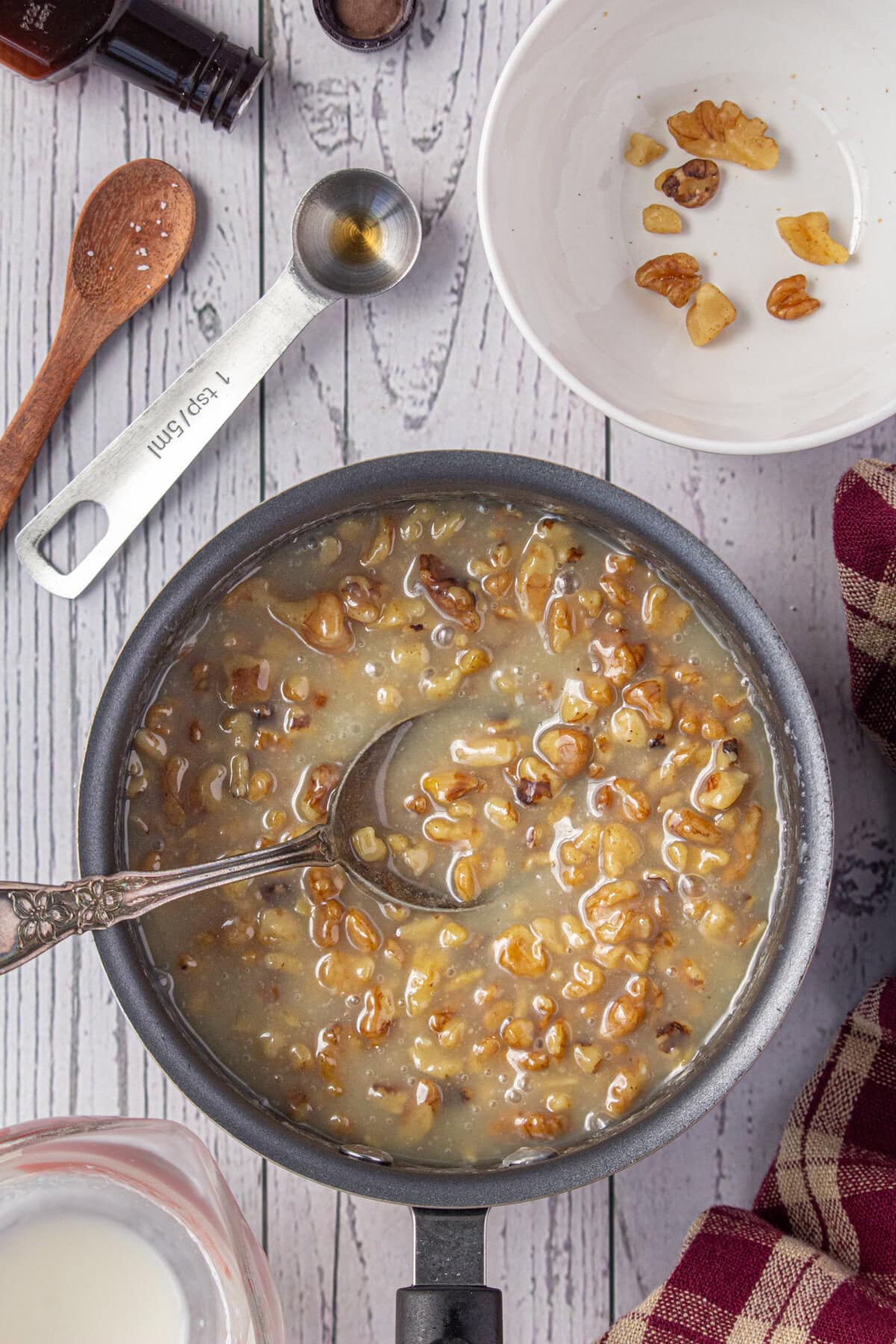 Walnuts added to the cooked cream mixture.