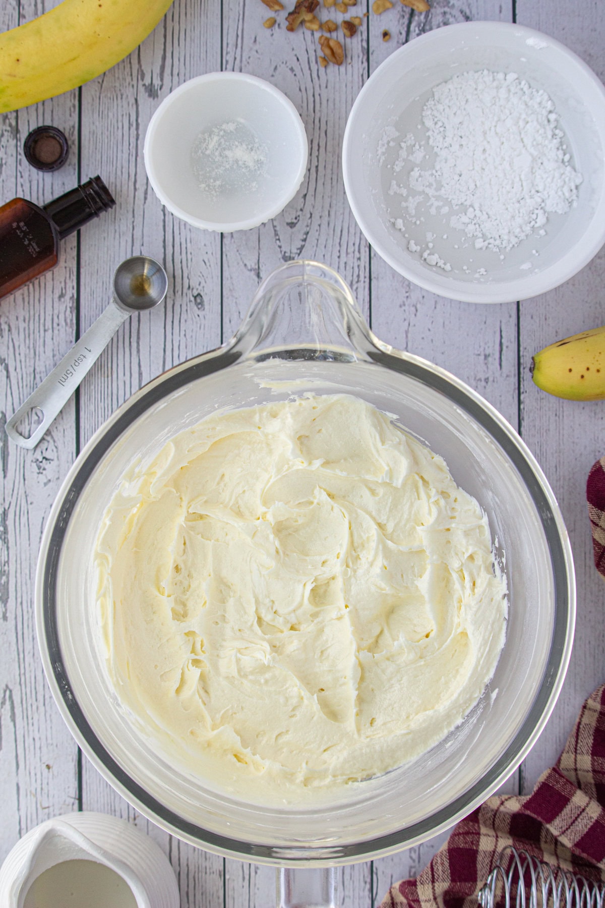 FInished frosting in a glass bowl.