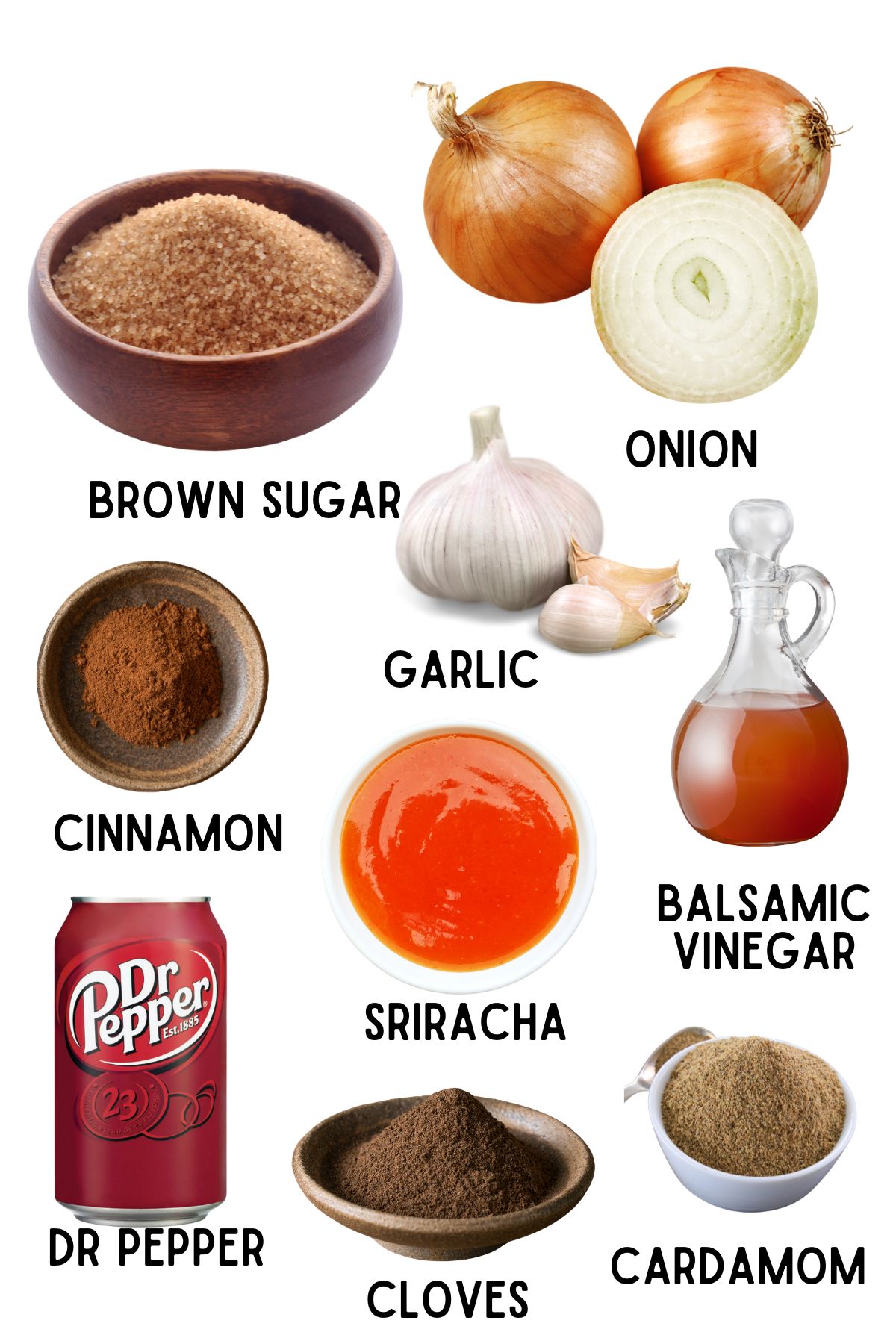 Labeled ingredients for Dr Pepper glaze recipe.