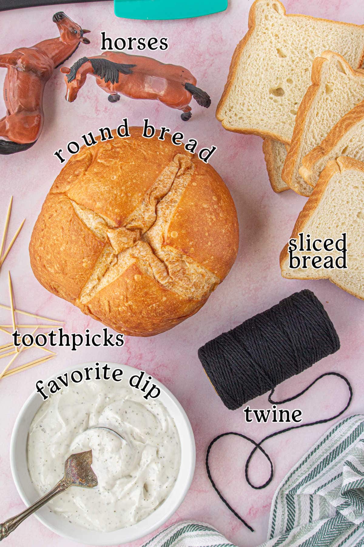 Equipment and ingredients for the royal coach bread bowl.