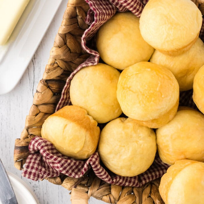 Closeup of rolls in a basket.