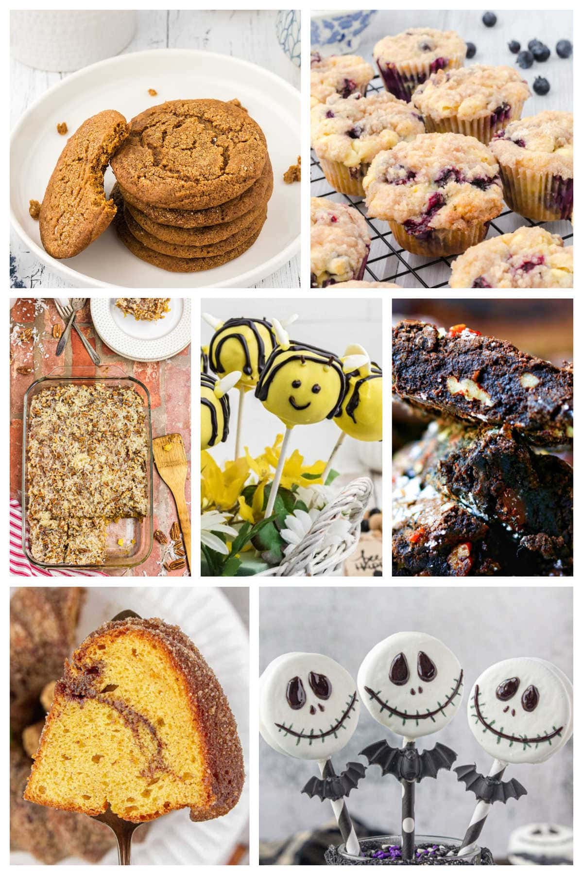 A collage of images of recipes from this collection of bake sale recipes.