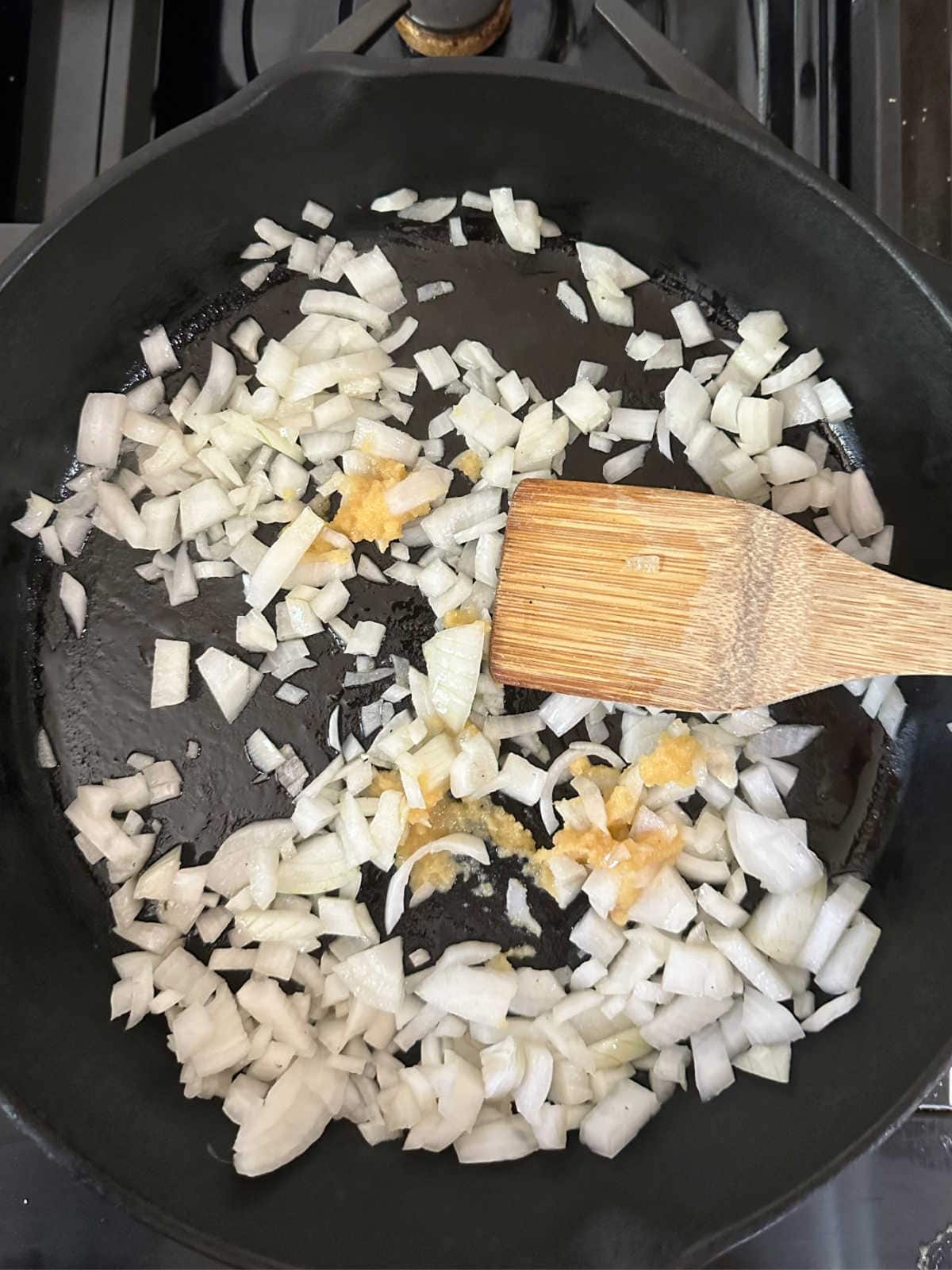 Cooking the onions and garlic.