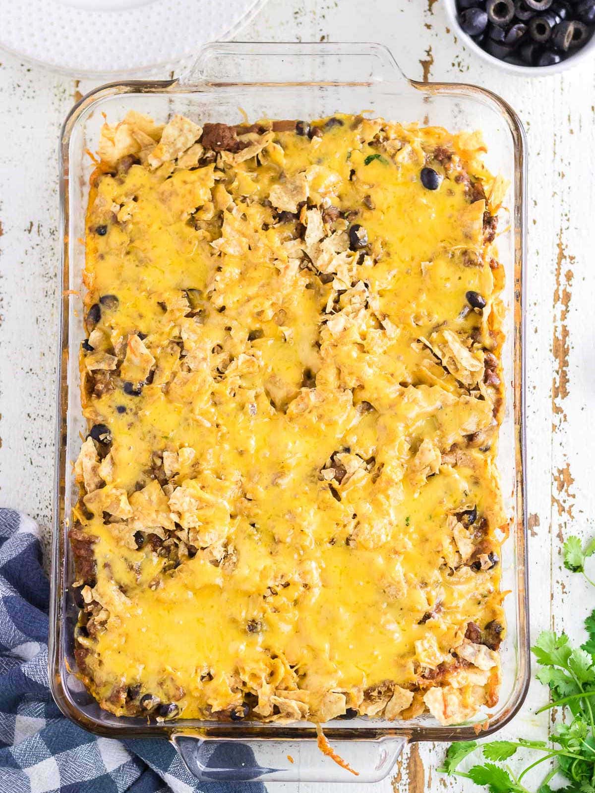 Beef nacho casserole baked and finished.