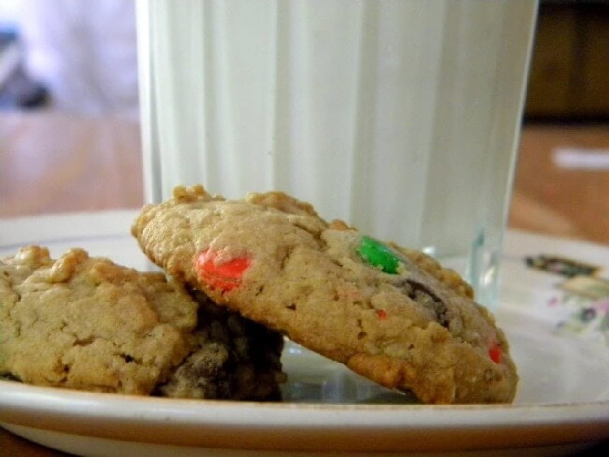 Monster cookies and a glass of milk.