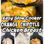 Collage of chipotle orange chicken images with title text overlay for Pinterest.