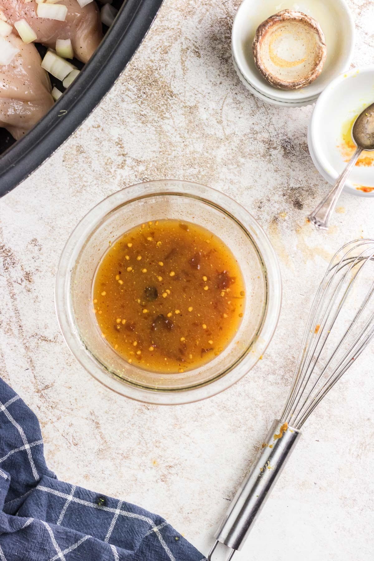 Marinade ingredients mixed together in a bowl.