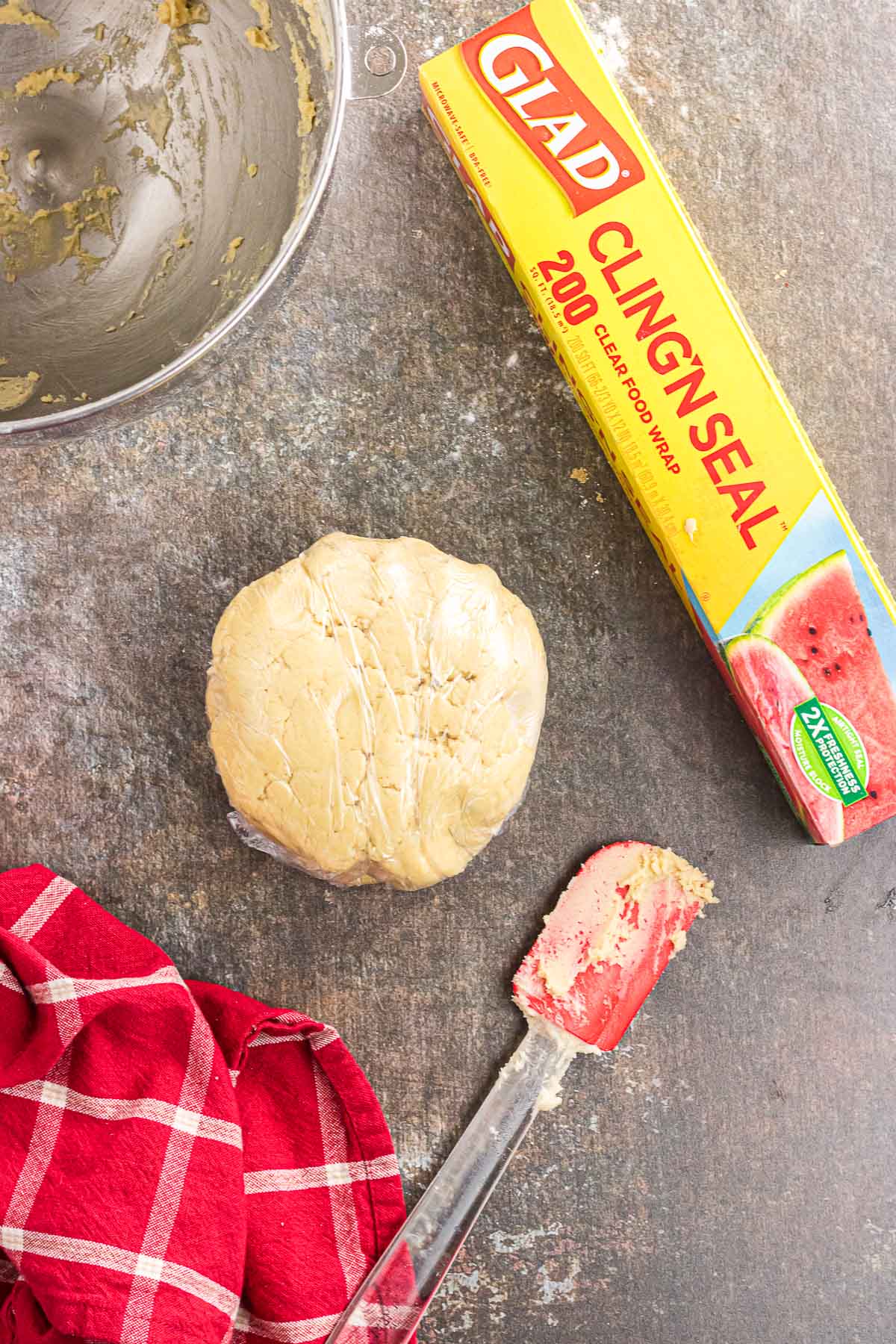 Cookie dough rolled into a ball.