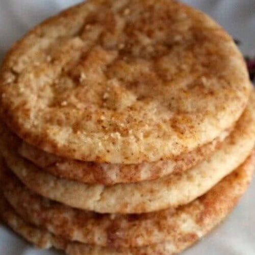 A closeup of a stack of snickerdoodle cookies.