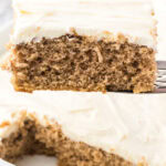 Slice of spice cake with title text overlay for Pinterest.