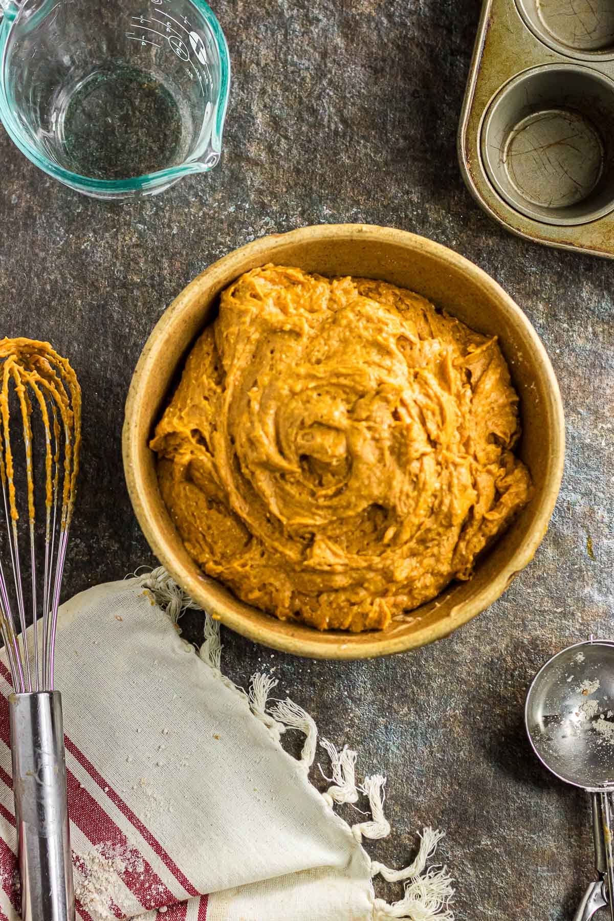 The pumpkin muffin batter mixed together.