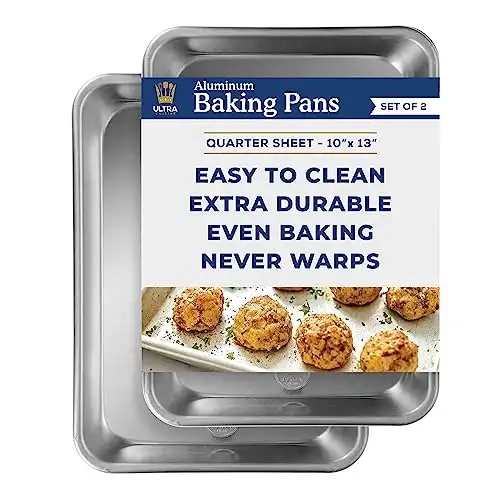 Professional Quarter Sheet Baking Pans - Aluminum Baking Sheet Set of 2 - Rimmed Cookie Sheets for Baking & Roasting, Durable, Oven-Safe, Non-Toxic, Easy Clean - Commercial Quality 9x13 Baking She...