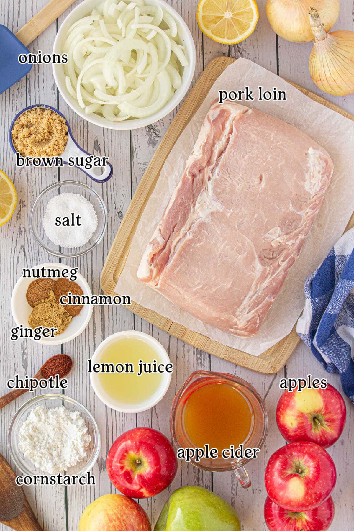 All of the recipe ingredients with text labels.