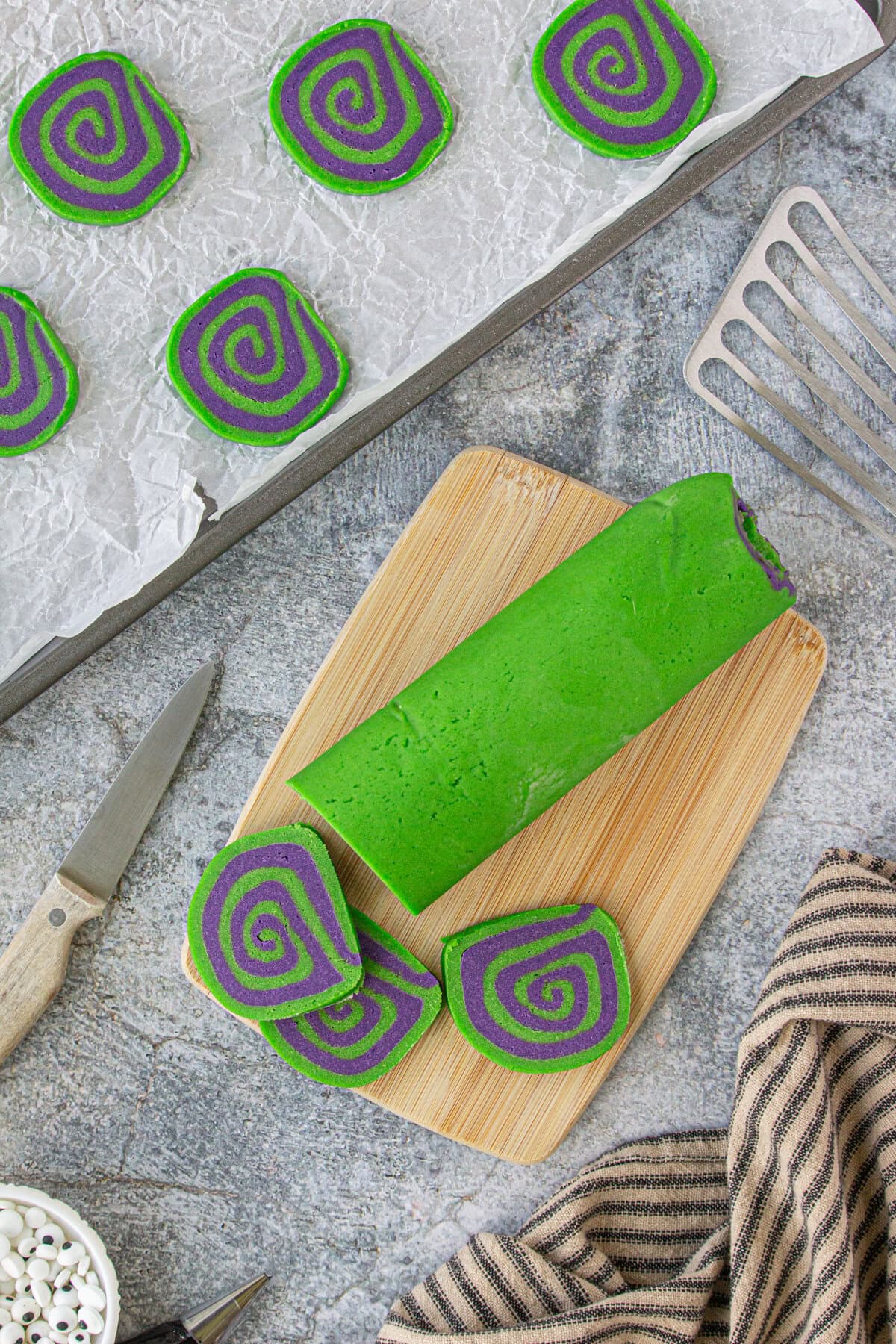 Slices of the chilled dough ready to bake.