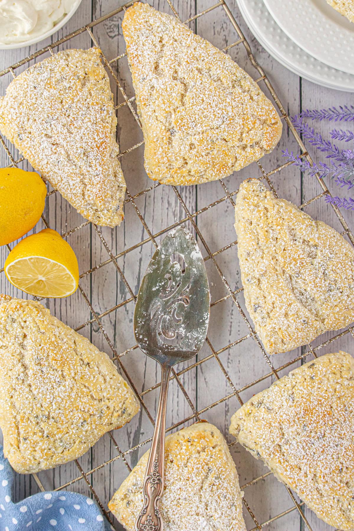 Lavender scones on a cooling rack.