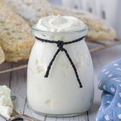 A jar filled with mock clotted cream.