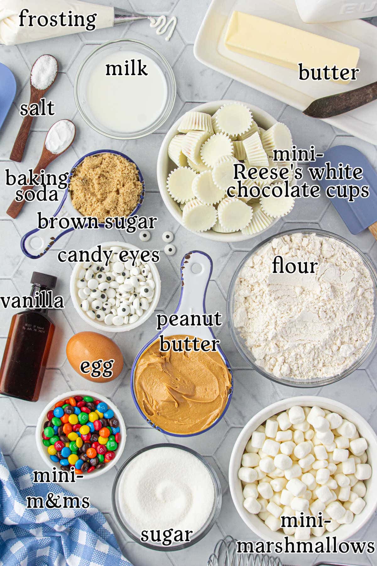 Labeled ingredients for polar bear cookies.