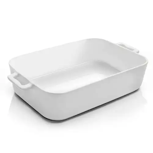 Deep Ceramic Baking Dish, 9x13 Inch Casserole Dishe for Oven, 152 oz Large Elegant Design Lasagna Pan with Handles- Durable Serving Bakeware for Lasagna, Roasting and Baking, White