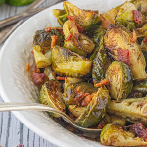 Brussels sprouts in a serving bowl.