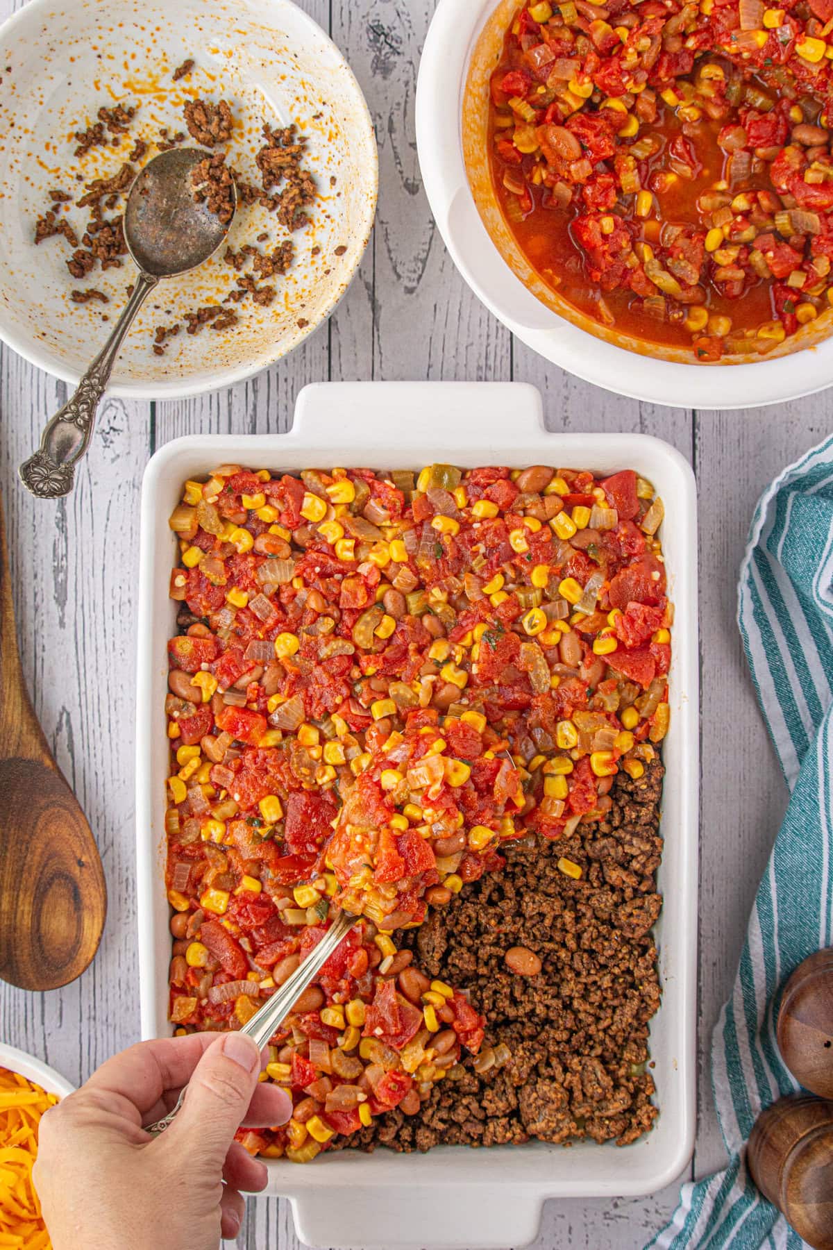 The tomato mixture added over the beef.