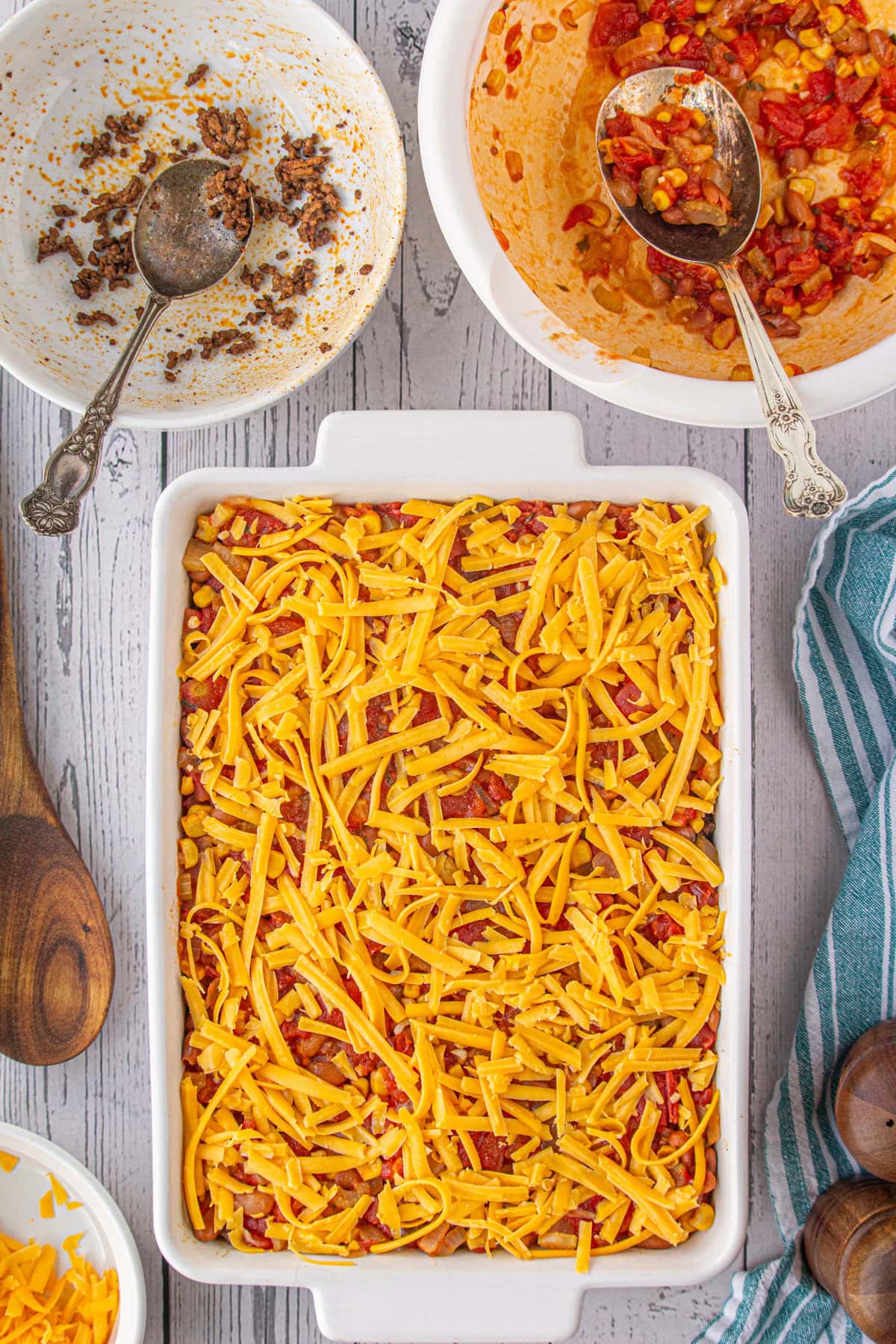 The cheese added on top of the tomato mixture.