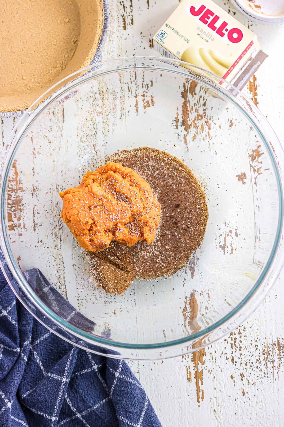 Sweet potato puree and spices in a large mixing bowl.