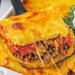 Tamale pie with a title text overlay for Pinterest.