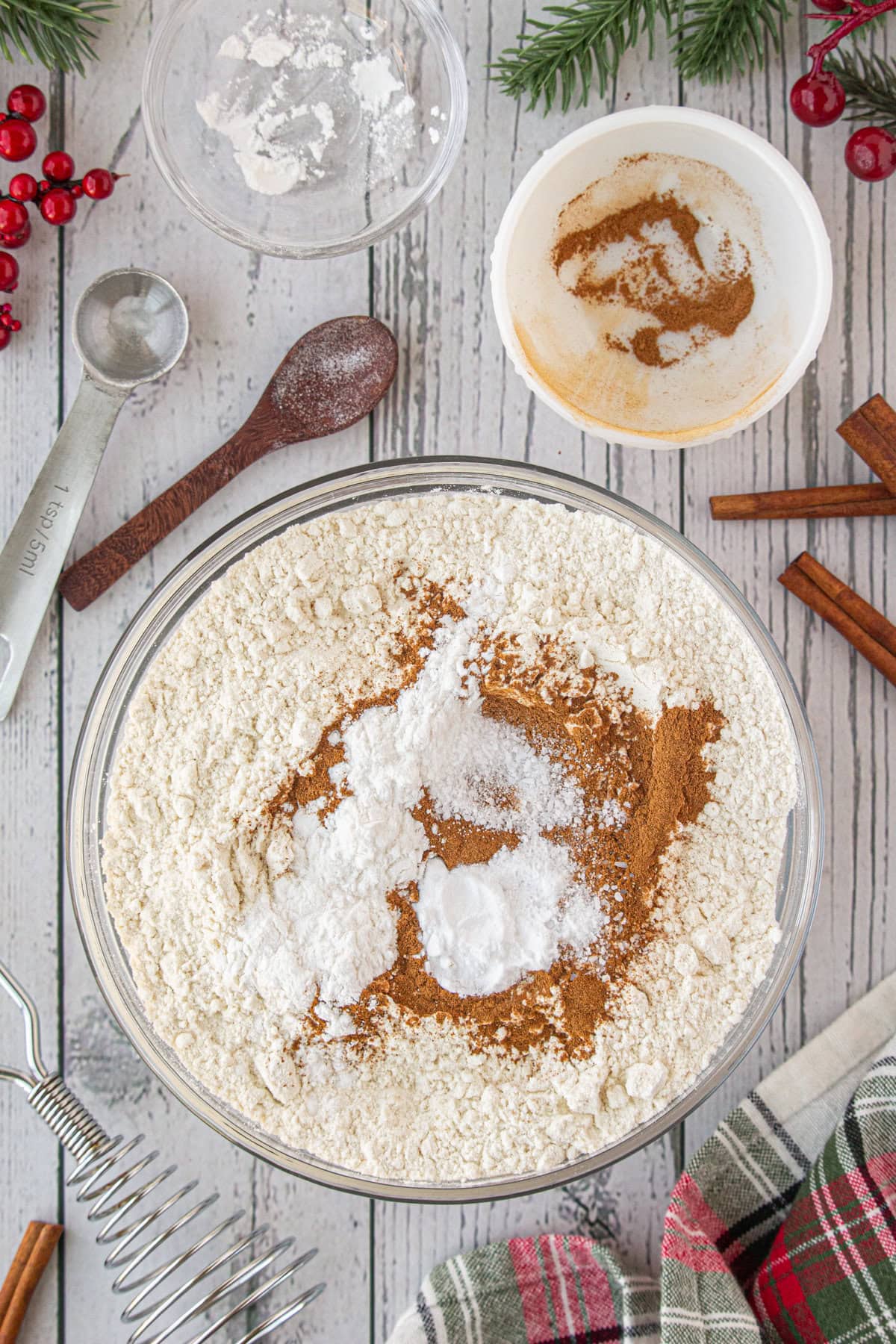 Whisking the dry ingredients together.