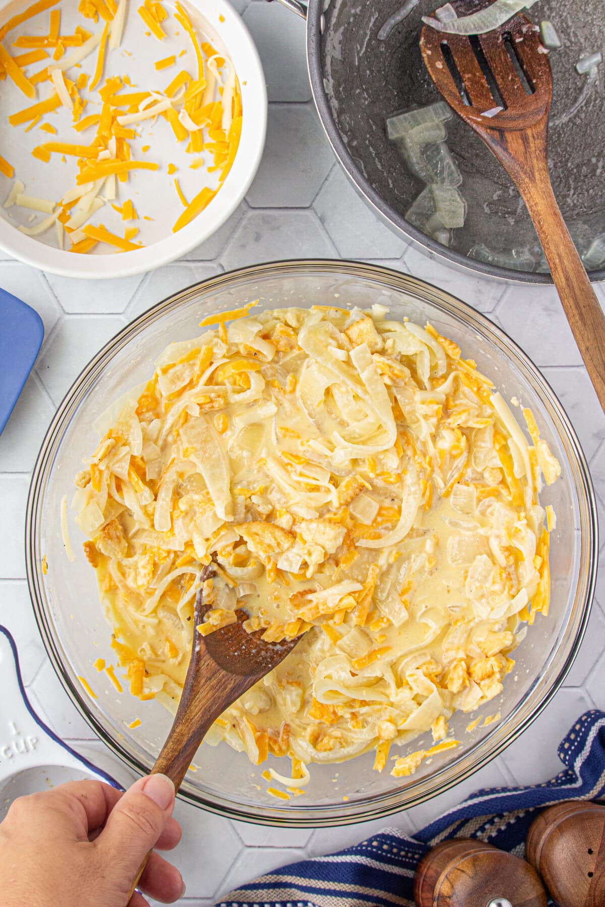 Stirring the mixing bowl ingredients together.