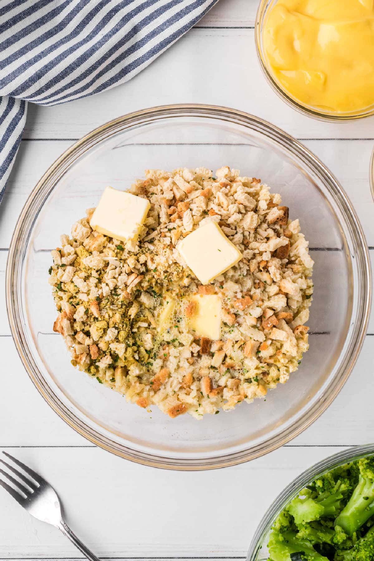 Stuffing ingredients in a bowl.