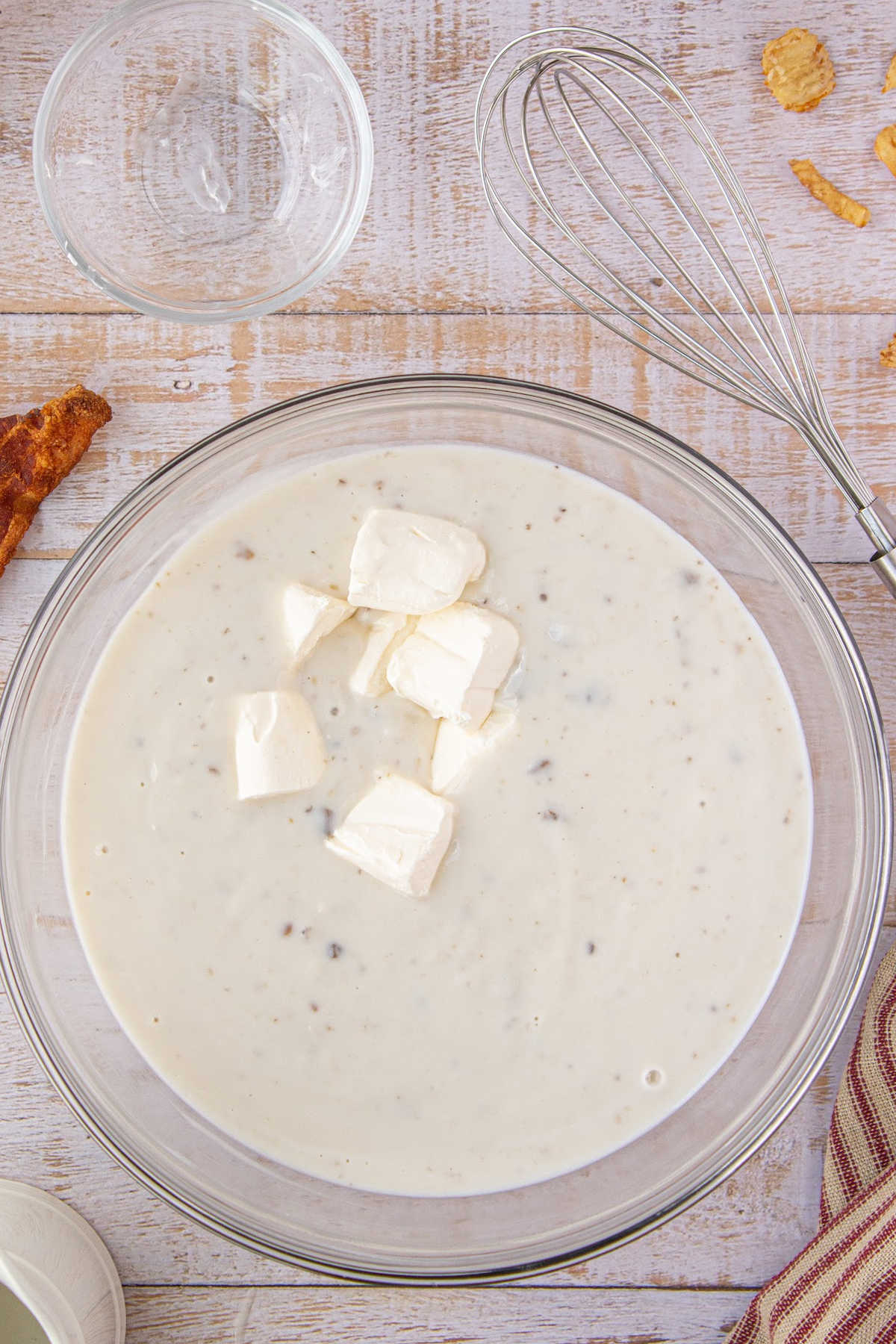 In step 1 cream cheese is added to the soup & buttermilk and microwaved.