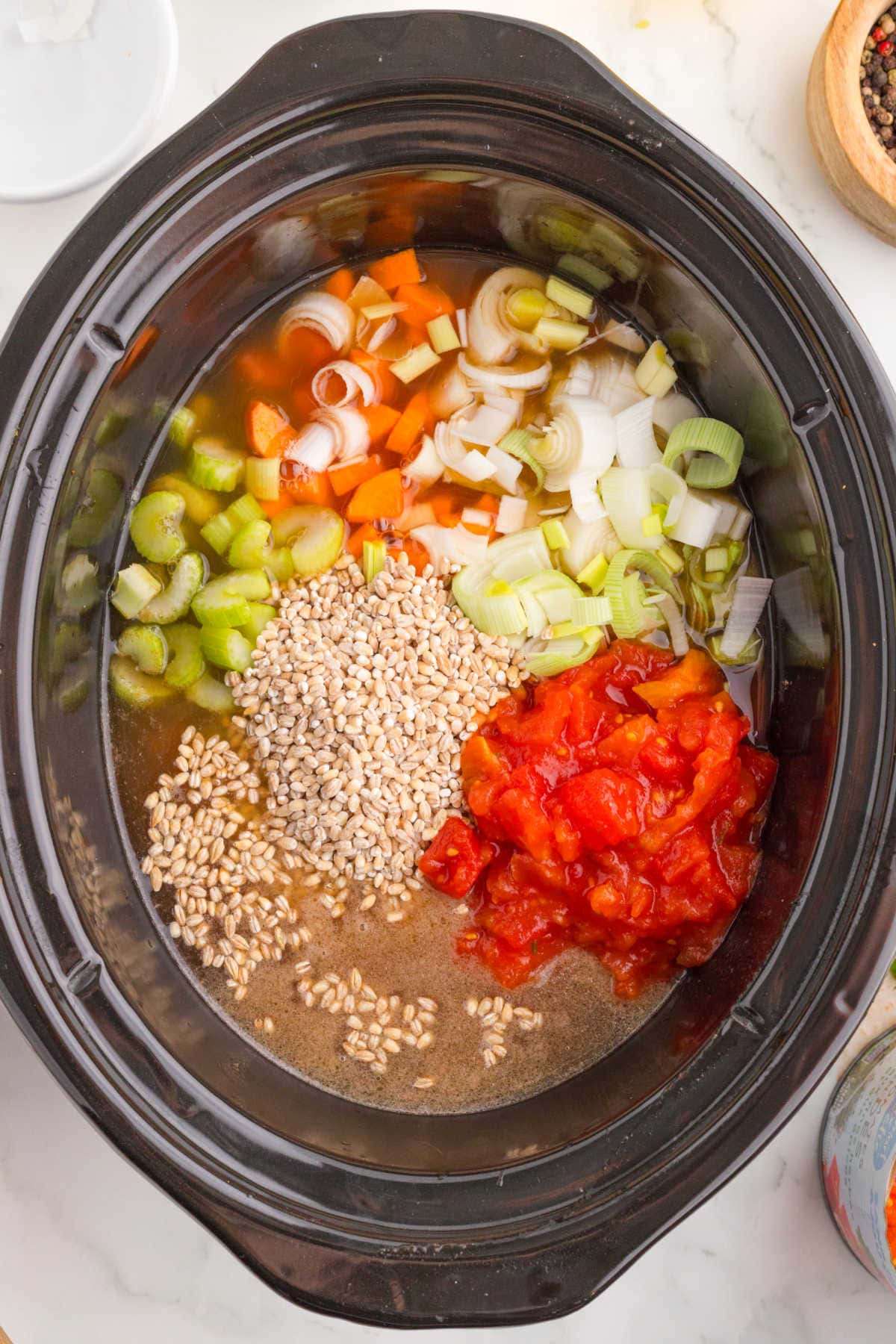 All the ingredients in the slow cooker.