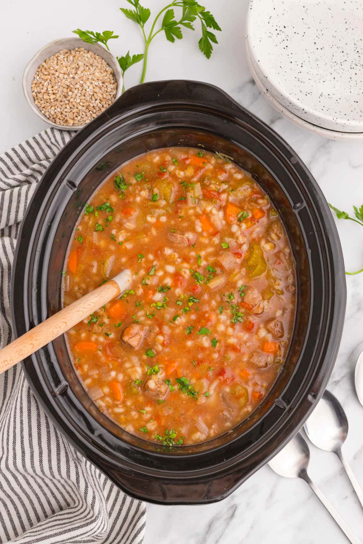 Finished soup in the slow cooker.